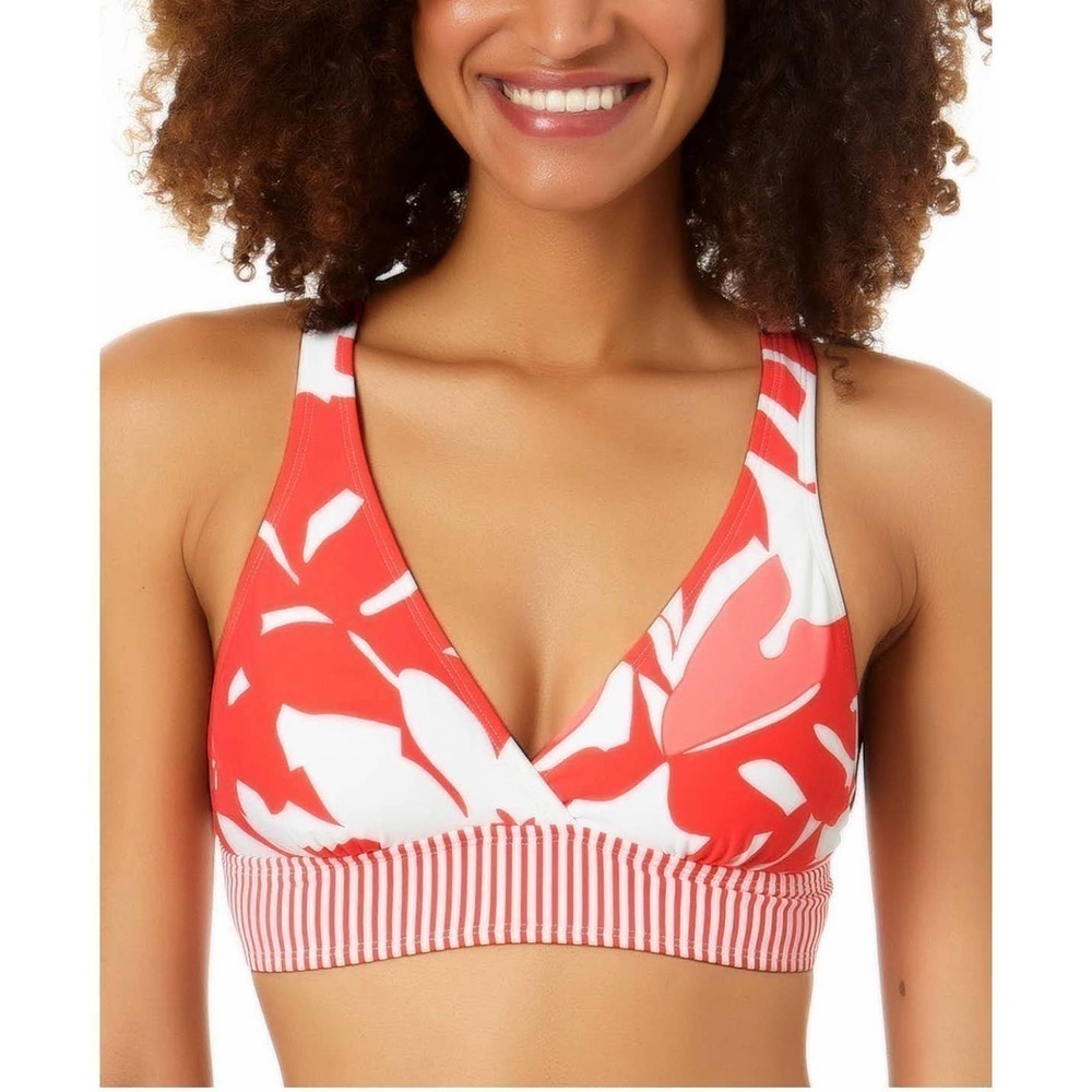 Anne Cole Women’s Coral Reef Bikini Top V Neck Tropical Swimwear Size L